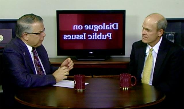 Dr. John Chowning, vice president for church and external relations and executive assistant to the president of Campbellsville University, right, interviews Todd Spalding, Circuit Judge  elect, for his “Dialogue on Public Issues” show. The show will air at 1:30 p.m. Monday-Friday,  Sept. 8-12, on WLCU TV, Campbellsville’s cable channel 10.